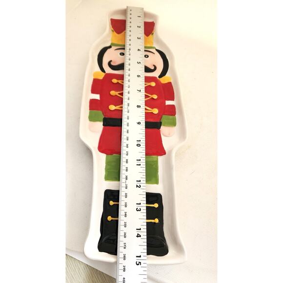 Appetizer/Cheese/Cracker/Cookie Dish-Christmas Soldier-Red Green-Long - Picture 7 of 9